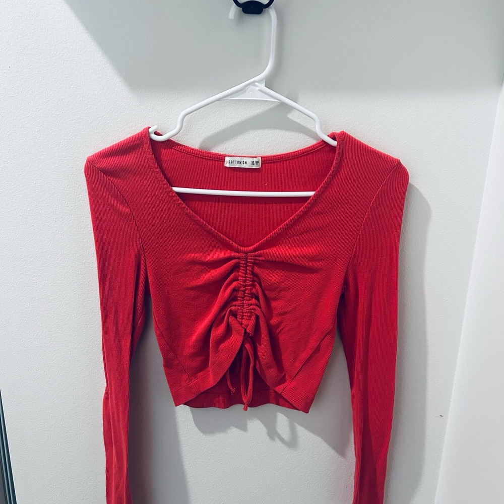 Cotton On Red Ruched Crop Top